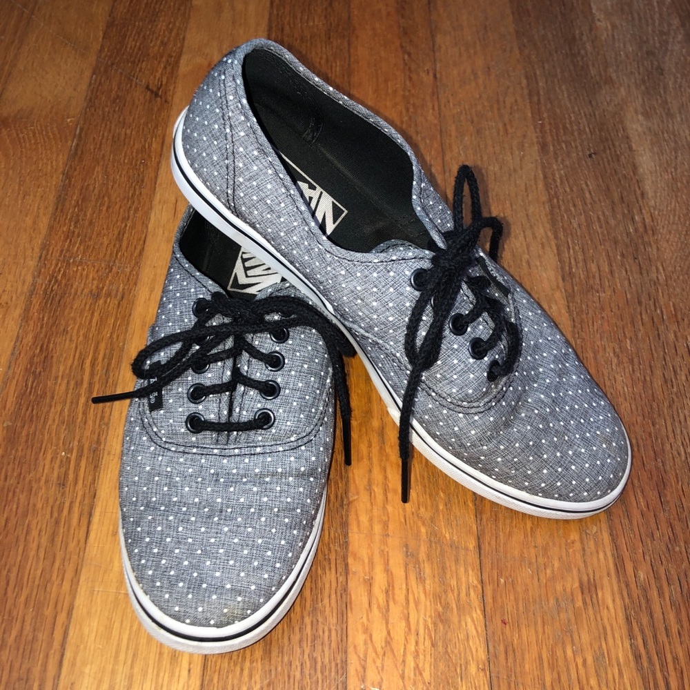Gray and white spotted VANS